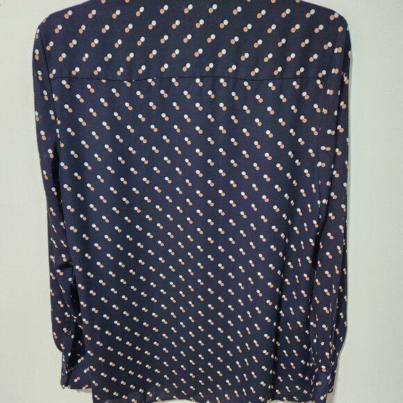 Ann Taylor Navy Blue Long Sleeve Classic Button Down Polka Dot Blouse -Medium - Picture 6 of 6